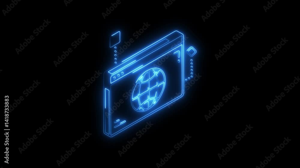 Glowing neon web browser icon 4k isolated on black background. HD Video motion graphic animation Glowing neon web browser icon 4k isolated on black background. HD Video motion graphic animation