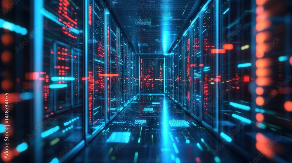 Fototapeta premium A 3D-rendered illustration of big data processing, with massive digital servers and data nodes