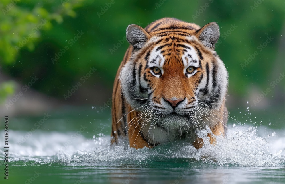 Naklejka premium A tiger running through the water, motion capture