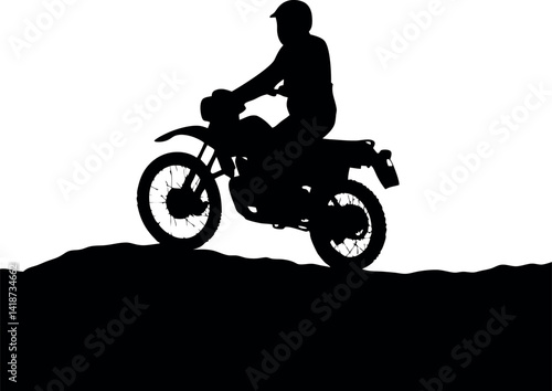 Silhouette of Motorcyclist with Helmet on Bike Riding over Terrain, Extreme Sport