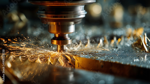 Precision Machining Tool Creating Sparks on Metal Surface  