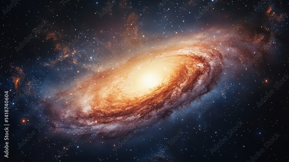 Fototapeta premium Stunning Spiral Galaxy in Deep Space, Vibrant Colors and Bright Core, A Cosmic Wonder Captured in Time.