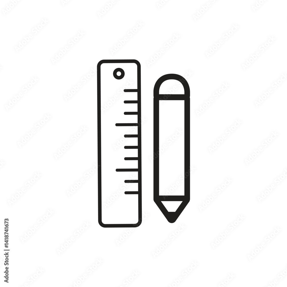 Precise Measurement and Design Ruler and Pencil Icon Minimalist Line Art Illustration Precise Measurement and Design Ruler and Pencil Icon Minimalist Line Art Illustration