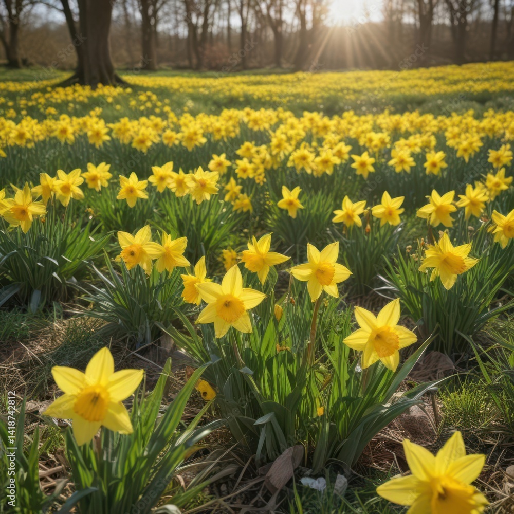Fototapeta premium daffodils in spring, daffodils in the garden, yellow daffodils in spring