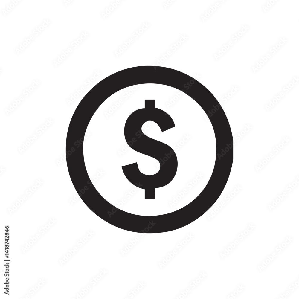 Bold Black Dollar Sign Icon in Circle Finance, Money, Currency Symbol Graphic Bold Black Dollar Sign Icon in Circle Finance, Money, Currency Symbol Graphic