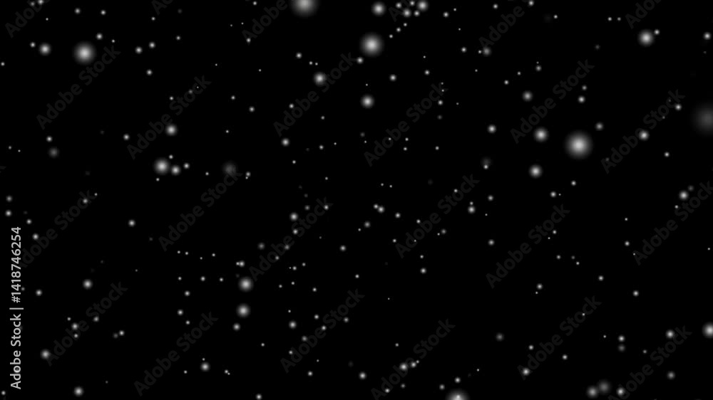 Real snow snowing on black background in cold winter season, snowflake, snowfall, on black background. 3d rendering. White dust particles floating in the air on black background. Slow motion.