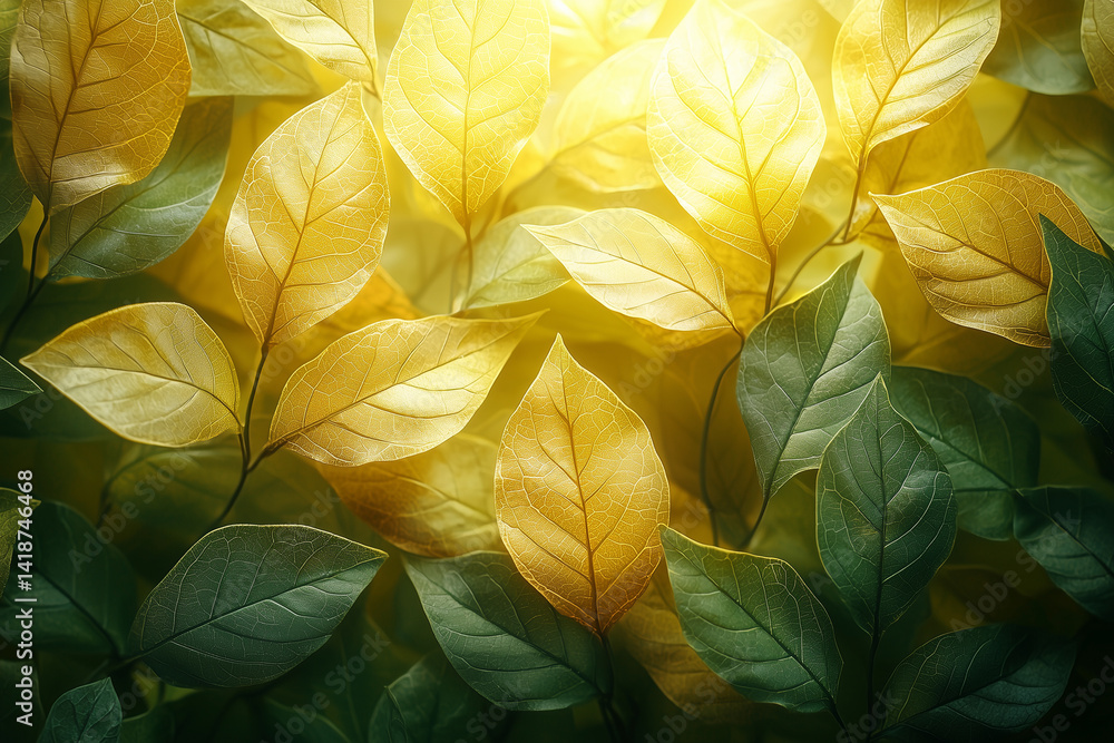 A close-up of leaves with sunlight streaming through A close-up of leaves with sunlight streaming through
