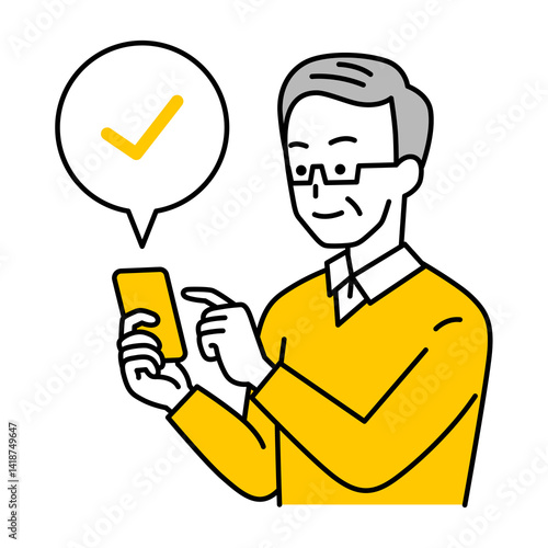 スマートフォンでチェックする年配の男性