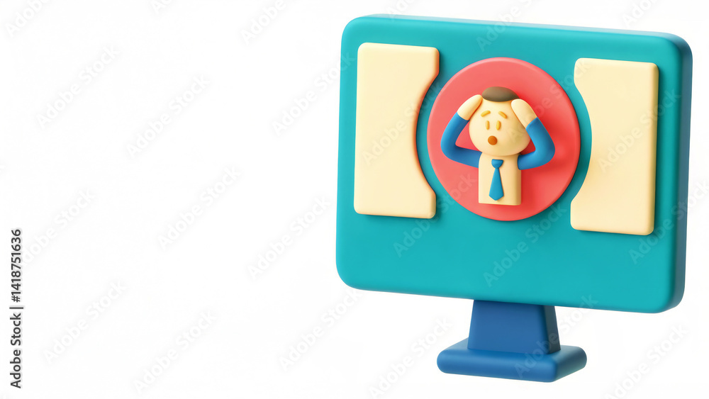 A colorful illustration of a stressed professional figure, depicted on a computer screen, symbolizing frustration in a work environment. A colorful illustration of a stressed professional figure, depicted on a computer screen, symbolizing frustration in a work environment.