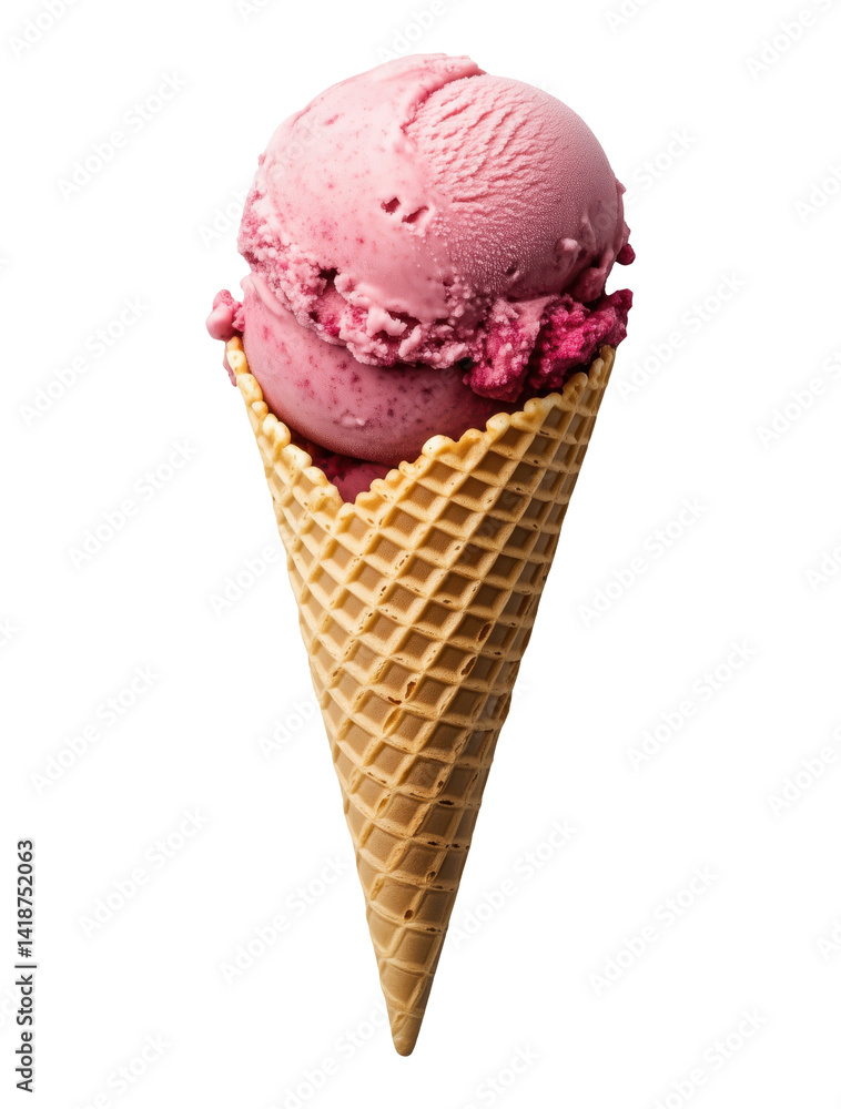 Ice cream cone with a pink ice cream scoop isolated on transparent background Ice cream cone with a pink ice cream scoop isolated on transparent background