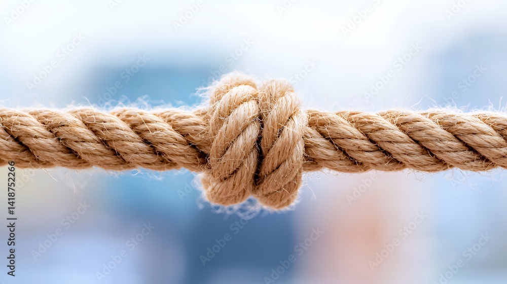 Close up of a detailed sailors knot in beige rope Close up of a detailed sailors knot in beige rope