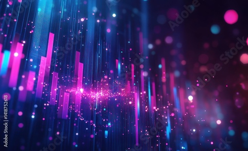 Abstract futuristic data visualization composed of vertical lines and bright dots