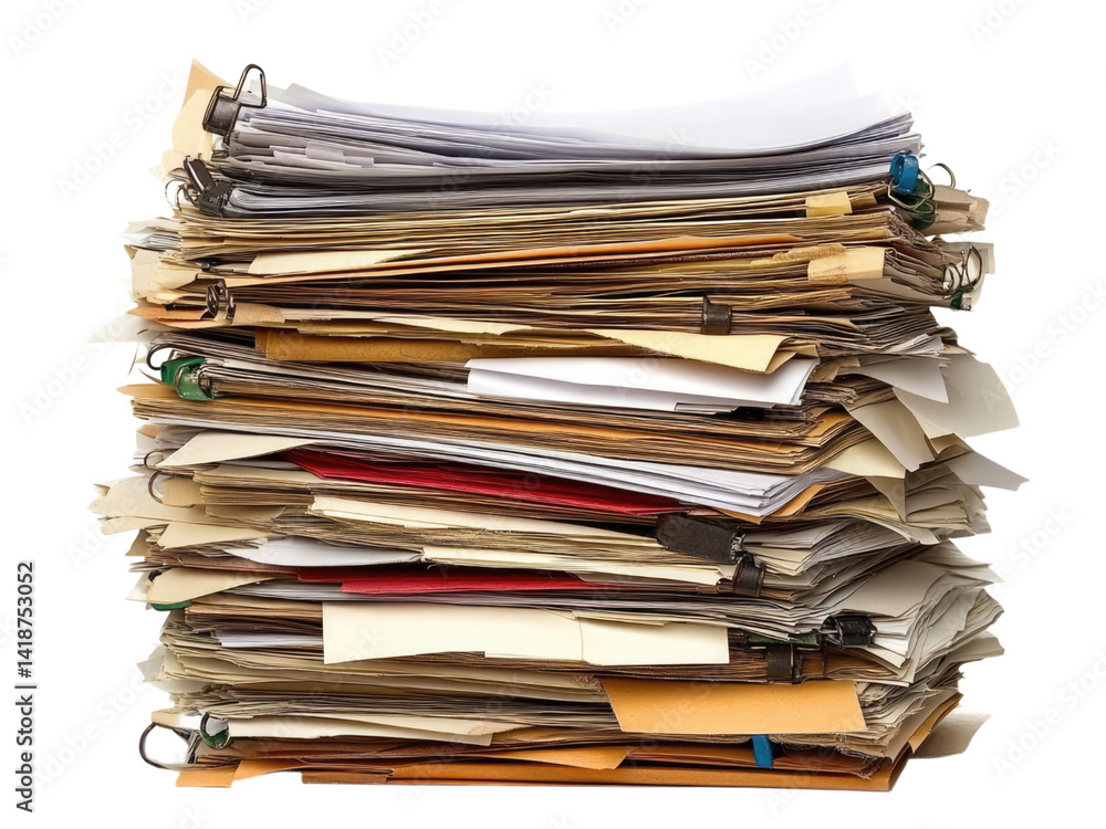 A Massive Stack of Unorganized Documents and Papers Overflowing with Files Needing Immediate Attention A Massive Stack of Unorganized Documents and Papers Overflowing with Files Needing Immediate Attention