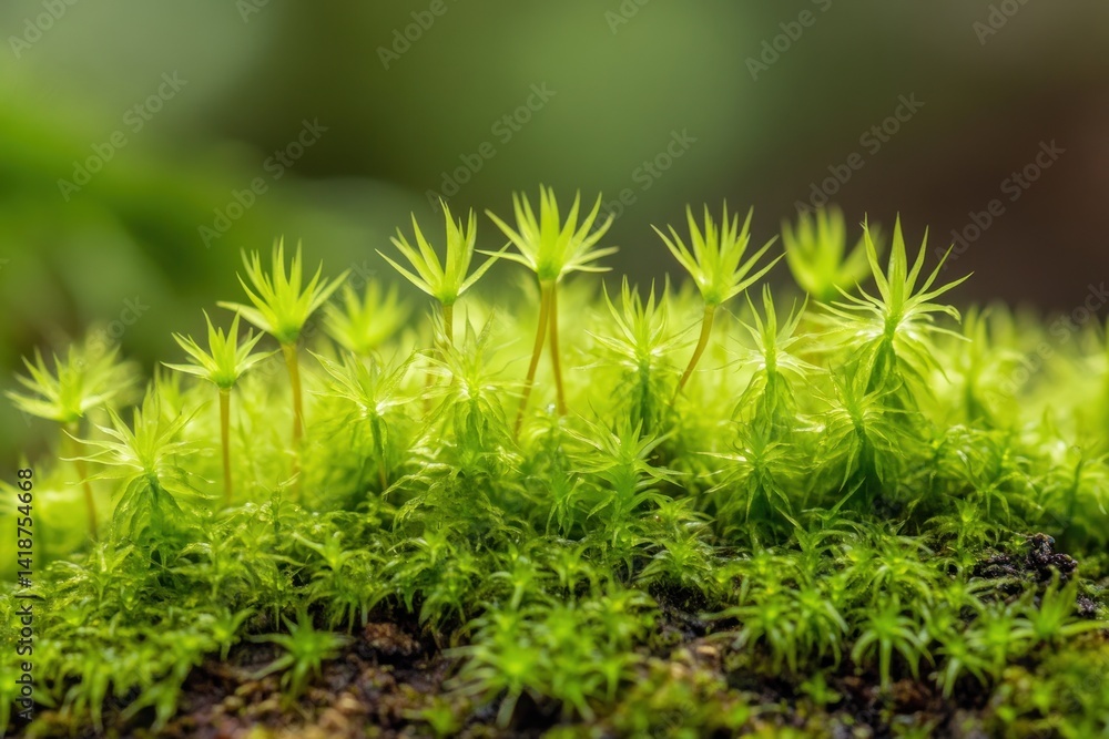 Close up view of vibrant green moss and plants growing Close up view of vibrant green moss and plants growing