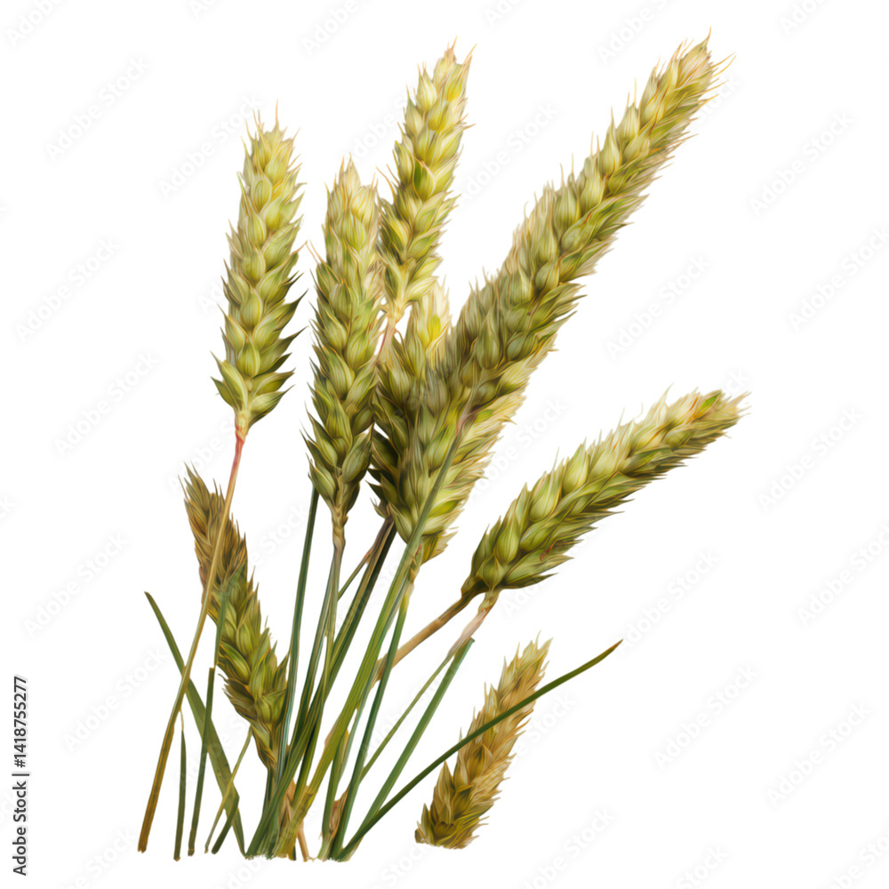 Green and Golden Wheat Stalks on a Healthy Field at Sunset, isolated on transparent background. Green and Golden Wheat Stalks on a Healthy Field at Sunset, isolated on transparent background.