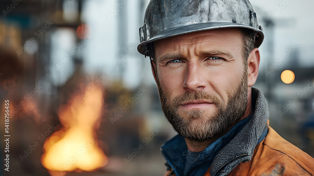 Action-packed scene of male foundry worker in fireproof suit at industrial site captured in urban environment highlighting resilience and safety Action-packed scene of male foundry worker in fireproof suit at industrial site captured in urban environment highlighting resilience and safety