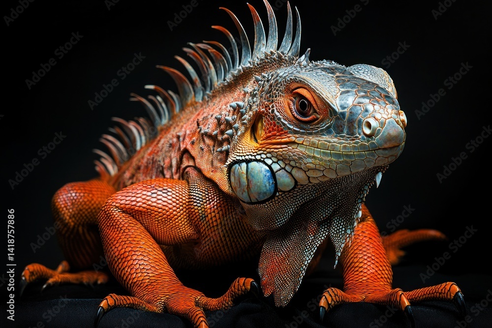 Fototapeta premium A Vibrant Orange Iguana Displaying Distinctive Colors and Textures Elegantly