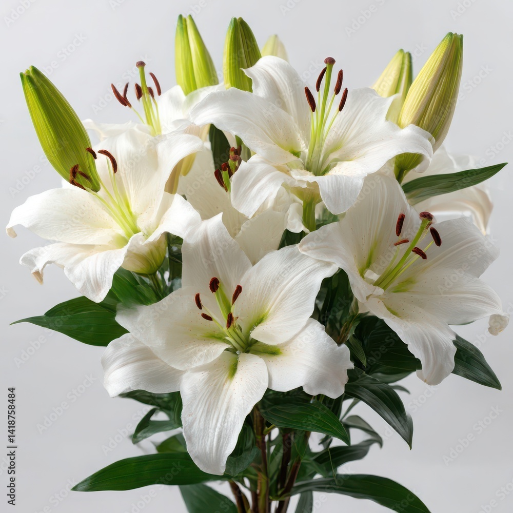 Bunch of lilies close up view on white background Bunch of lilies close up view on white background