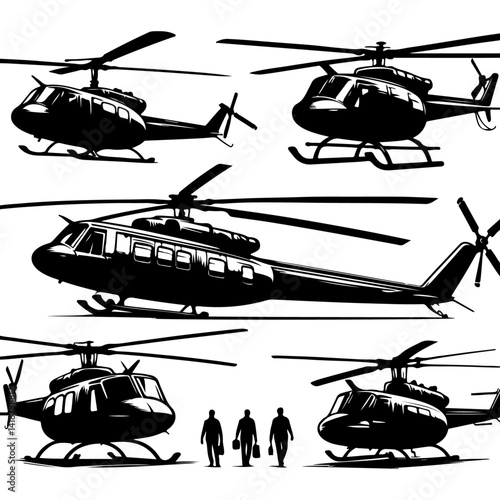 set of a helicopter silhouette, helicopter silhouette