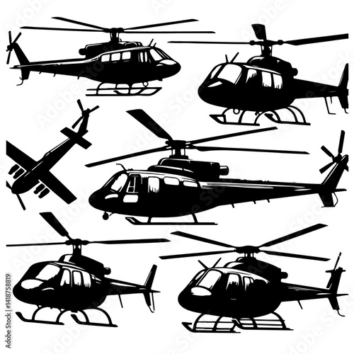 set of a helicopter silhouette, helicopter silhouette