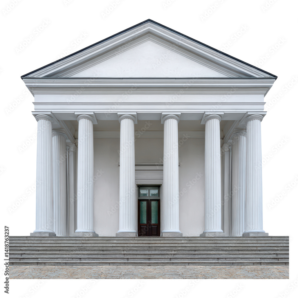 Elegant White Classic Building with Pillars and Steps in Perspective, isolated on transparent background. Elegant White Classic Building with Pillars and Steps in Perspective, isolated on transparent background.