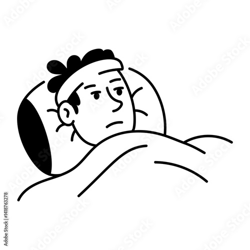 A character having fever, hand drawn icon 