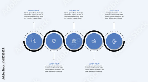 5 steps infographic template with 5 options. Flowchart that can be used for business report, data visualization and presentation. Timeline infographic elements vector illustration.