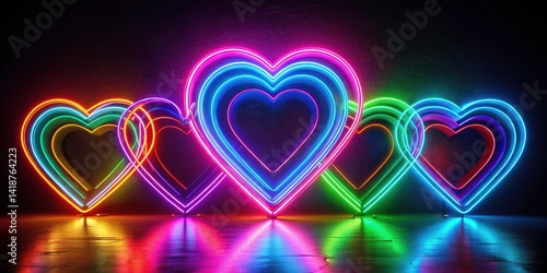 Vibrant Neon Heart Shapes on Black Background for Stunning Portrait Photography