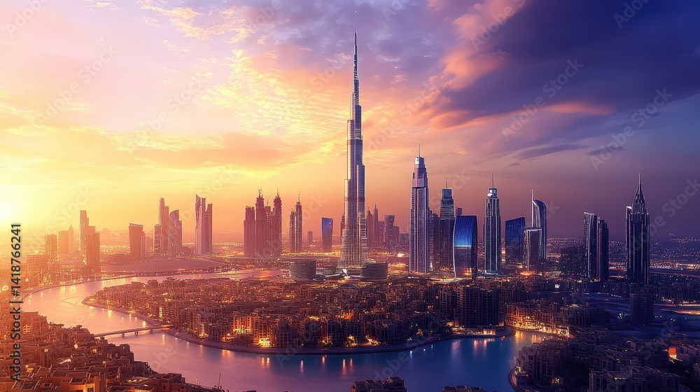 Naklejka premium Dubai with a blend of ultra-modern skyscrapers and advanced AI-powered infrastructure.