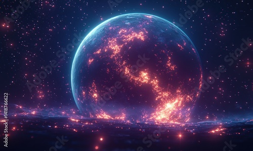 Wallpaper Mural Burning Planet in Cosmic Space.  Possible use for science fiction, fantasy, or futuristic themes Torontodigital.ca