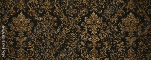 Intricate black & gold damask pattern, metallic sheen,  abstract,  seamless,  VIP