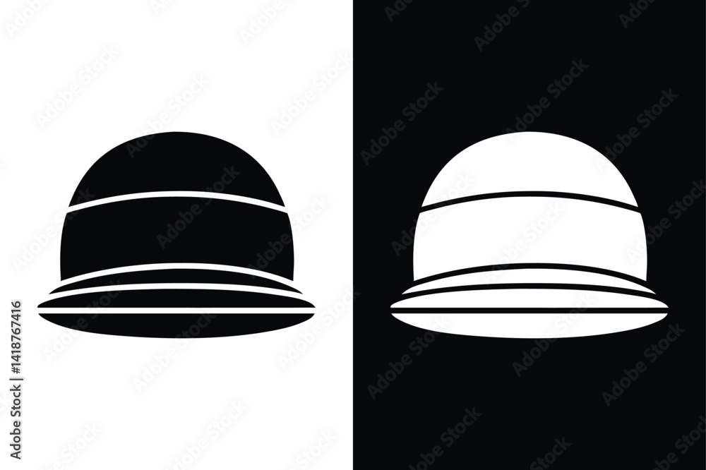 Beach Hat Vector Icon. Straw Hat Silhouette on Black and White Background Beach Hat Vector Icon. Straw Hat Silhouette on Black and White Background