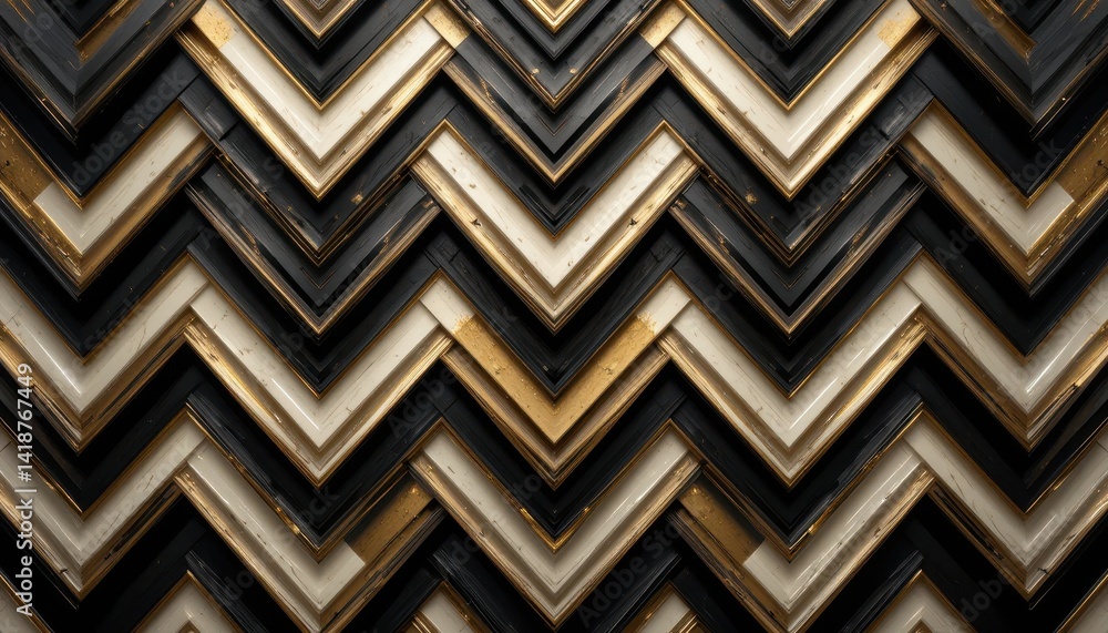 Elegant 3D Abstract Background Black, Gold, and Ivory V-Pattern Overlapping Layers Elegant 3D Abstract Background Black, Gold, and Ivory V-Pattern Overlapping Layers