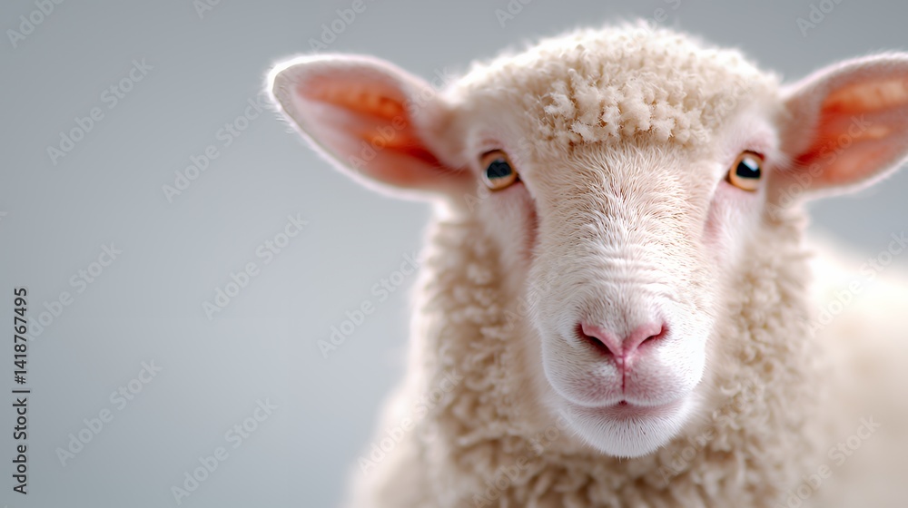 Obraz premium Close up studio portrait of a fluffy sheep
