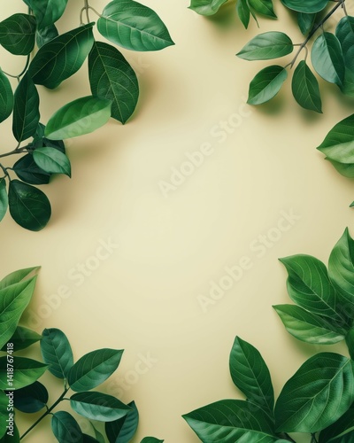 Minimal Leaf Frame on Beige Background