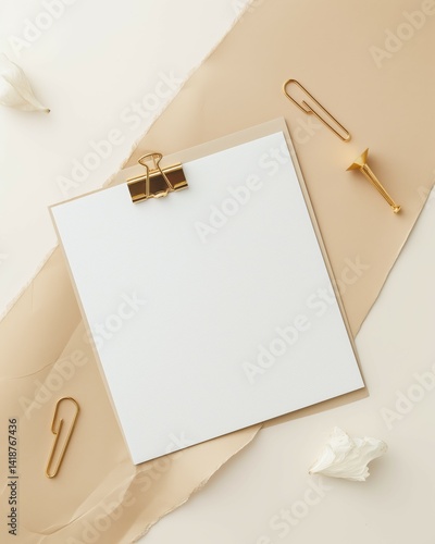 Minimal Stationery Mockup with Card and Clip