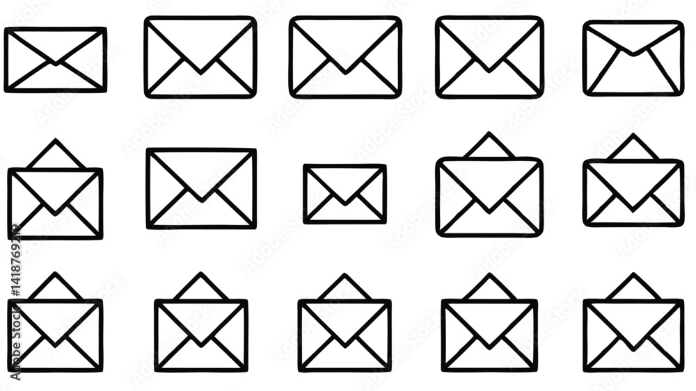 Collection of Hand Drawn Envelope Icons in Various Sizes Collection of Hand Drawn Envelope Icons in Various Sizes