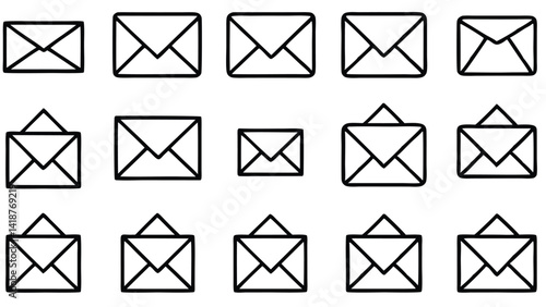 Collection of Hand Drawn Envelope Icons in Various Sizes