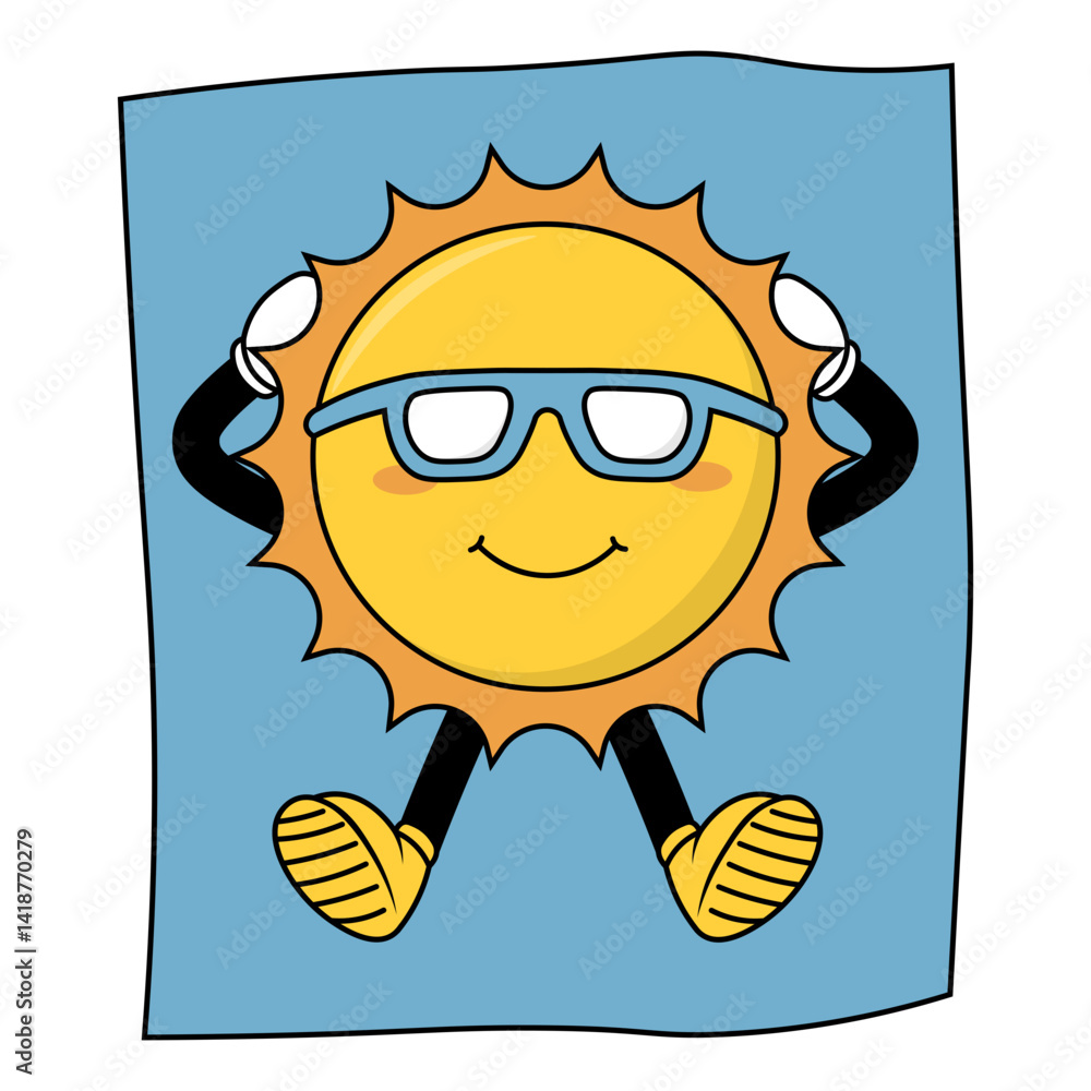 Sun Groovy Cartoon Illustration. Vector Character