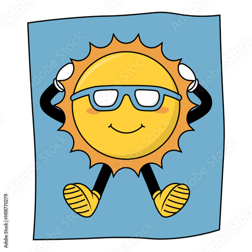 Obraz na płótnie Sun Groovy Cartoon Illustration. Vector Character w salonie