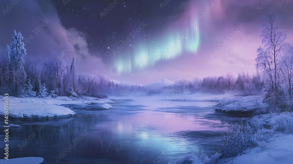 Stunning Aurora Borealis over Snowy Mountain Landscape Stunning Aurora Borealis over Snowy Mountain Landscape