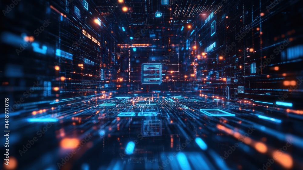 Obraz premium Digital network, data flow