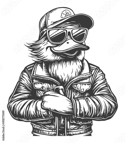 Vintage Style Illustration of a Cool Duck Wearing Sunglasses