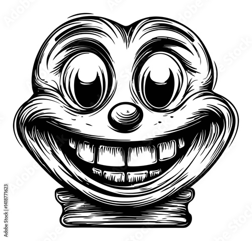 Whimsical Engraved Clown Face Illustration in Vintage Style