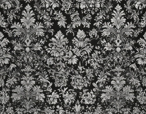 Intricate black & white damask, seamless floral pattern , refined, ornate