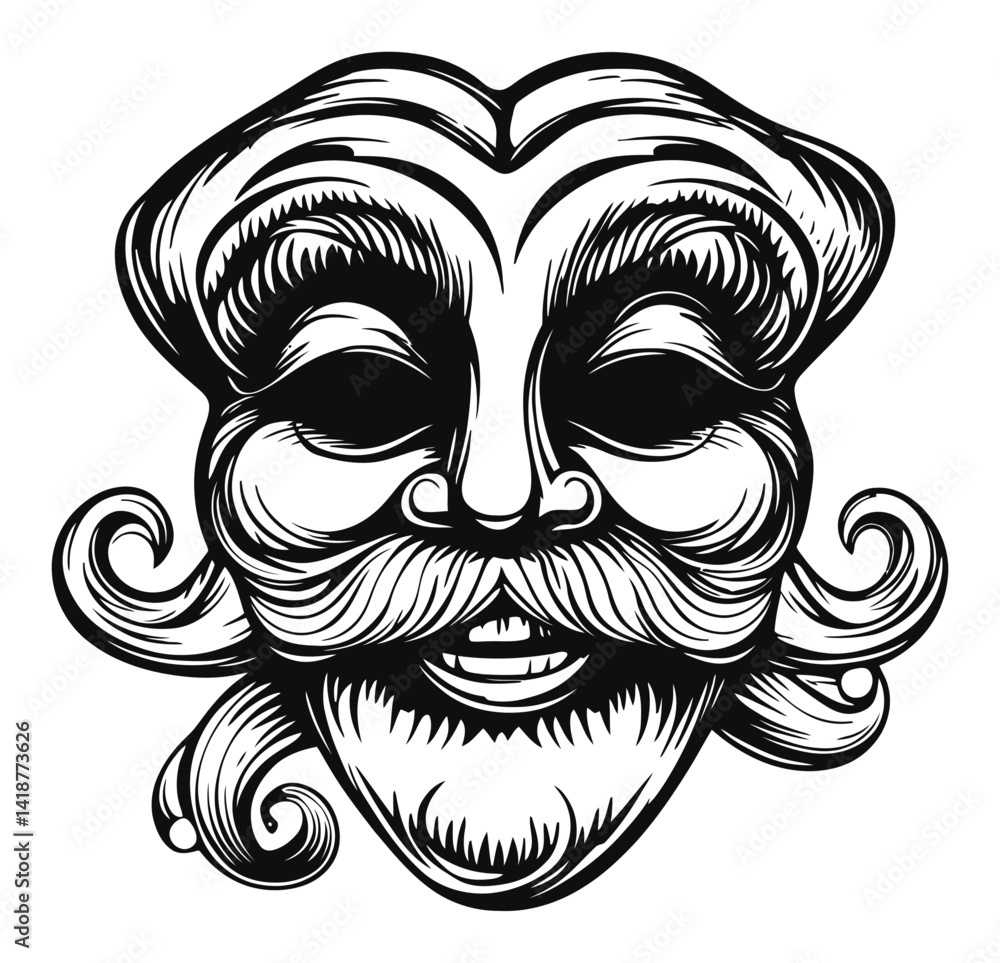 Obraz premium Intricate Engraving of a Whimsical Vintage Face with Mustache