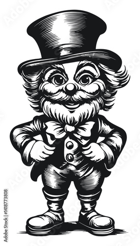 Vintage Gnome Illustration with Top Hat and Bow Tie Design