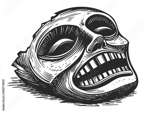 Detailed Engraving of a Unique Artistic Skull Illustration