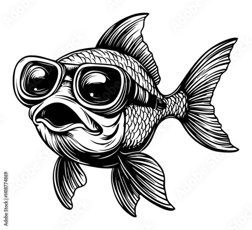 Cool Fish Illustration with Sunglasses in Black and White Design