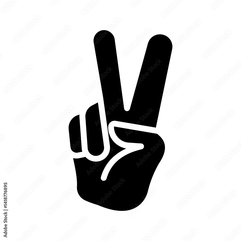 Hand gesture V icon color editable on white background
